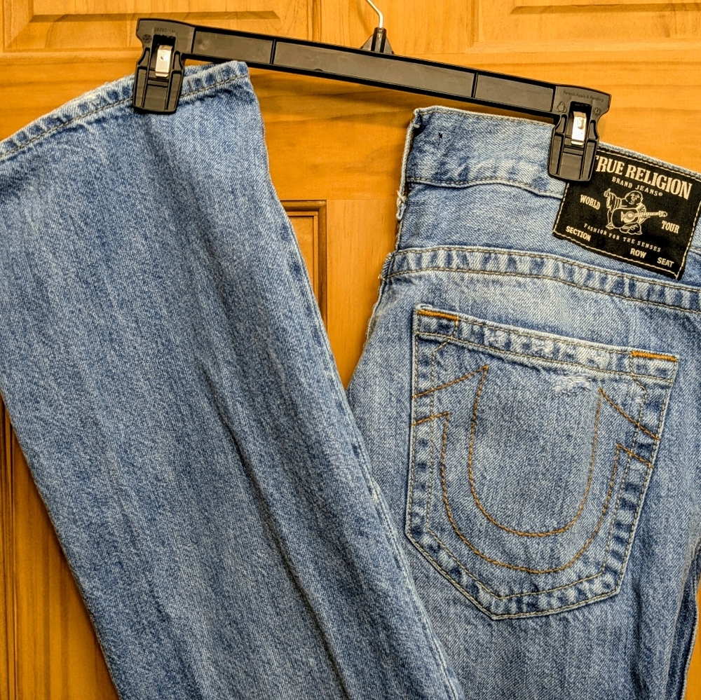 True Religion Mens Jeans Sz 33 (35x32) Ricky Relaxed Straight Distressed  Grunge